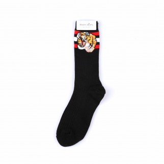 老虎刺繡型格黑色襪子